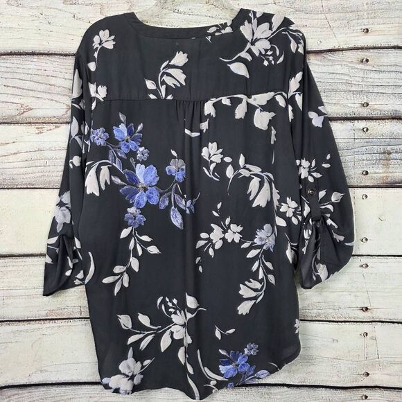 Maurices XL Black Blue Floral High Low Blouse - Picture 4 of 7